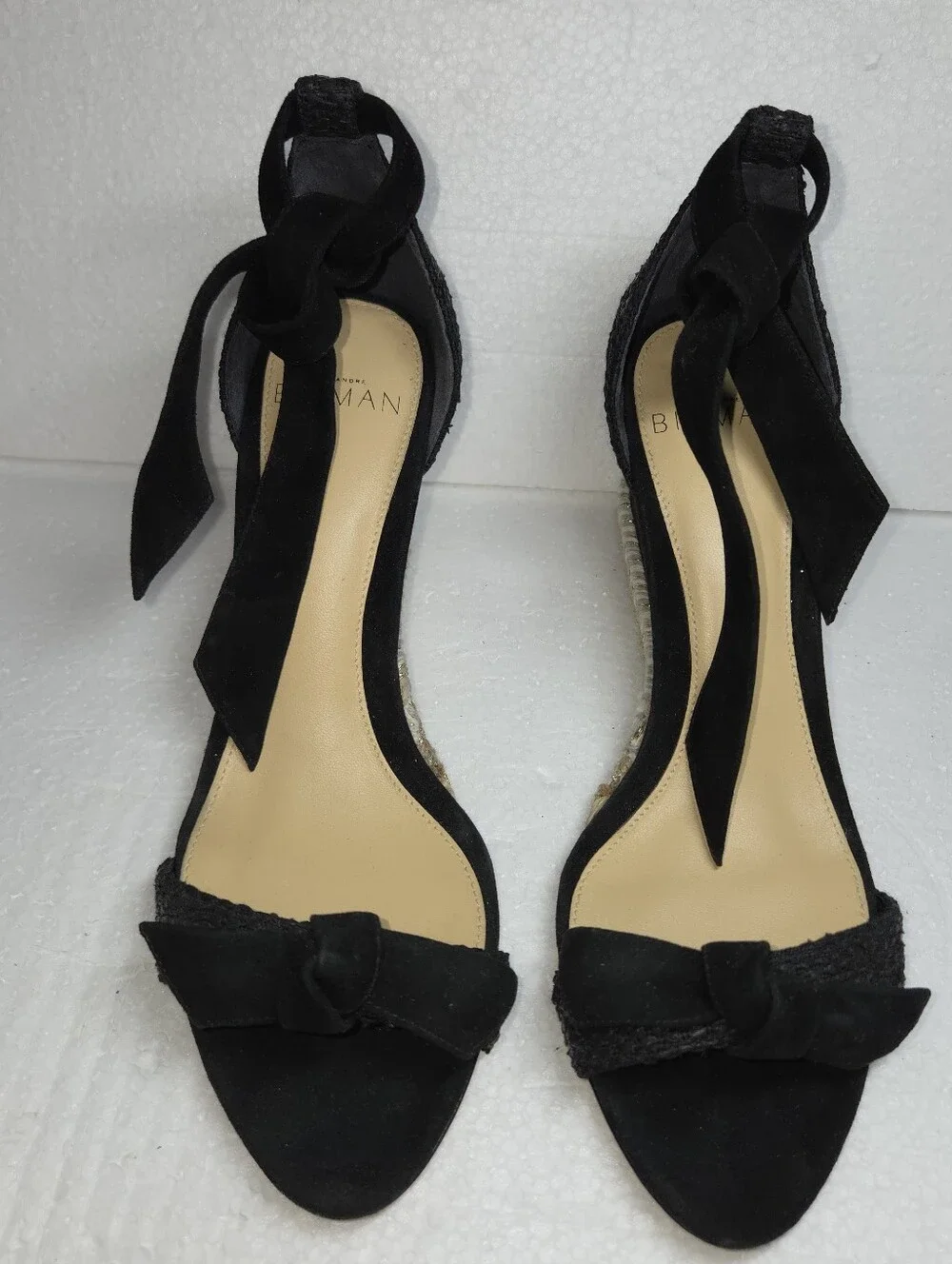 Alexandre Birman Clarita Black Leather Espadrille Wedge Sandals EU 35 1/2